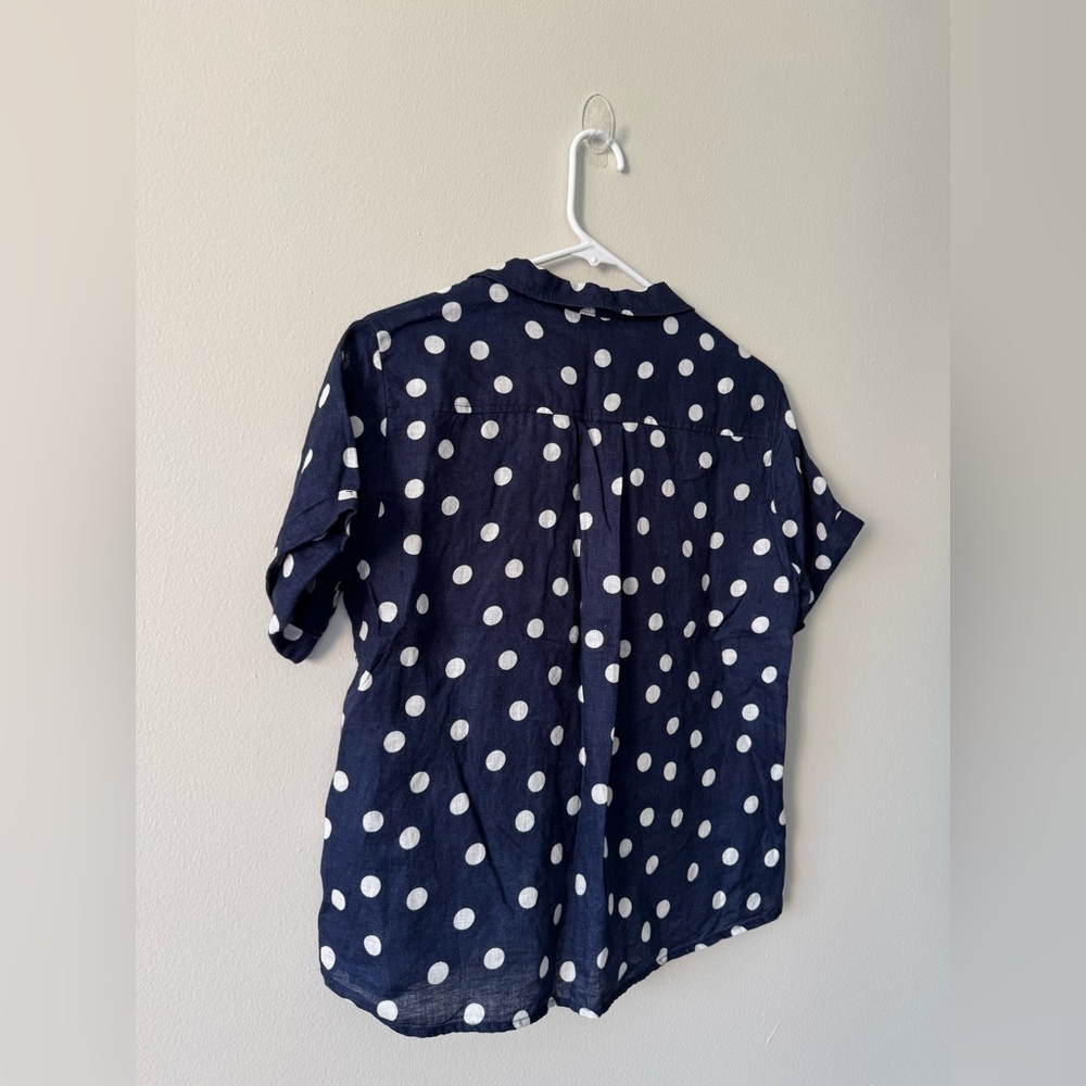 Anthropologie Maeve Women Buttondown Surf Linen Navy Dot Shirt Top Sz XS - Picture 10 of 13